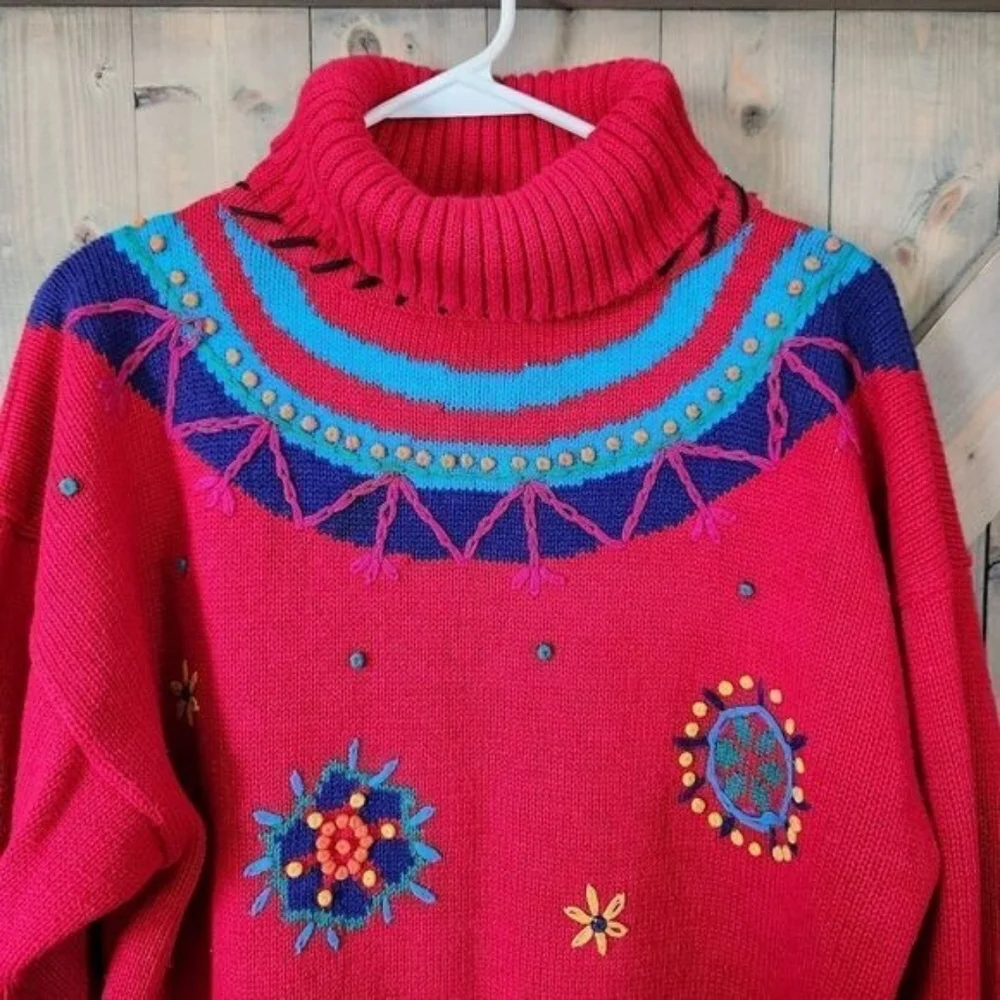 Celina Yang Embroidered Bohemian Tunic Sweater Oversized Medium Art To Wear